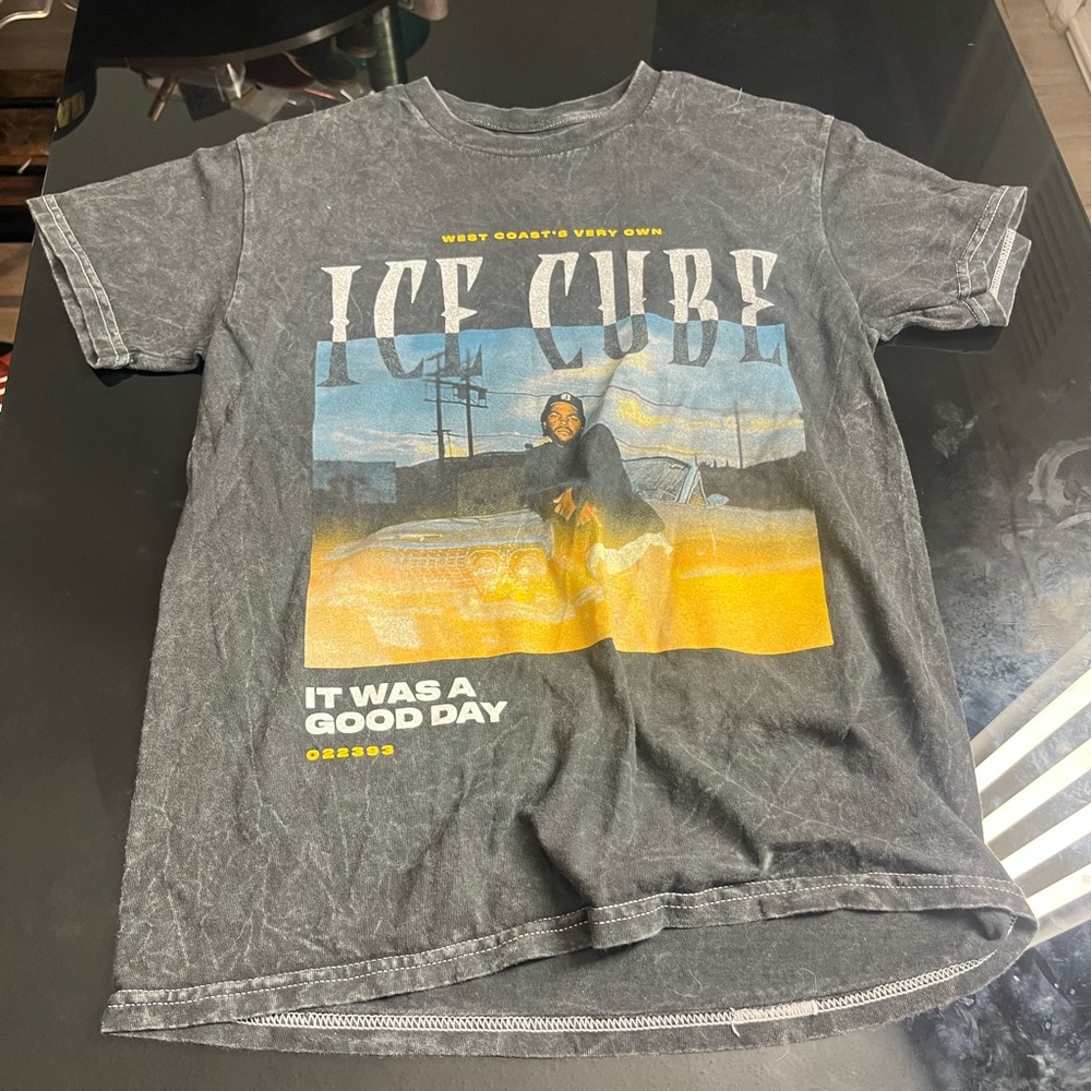 Gray Graphic T-Shirt with Ice Cube Print